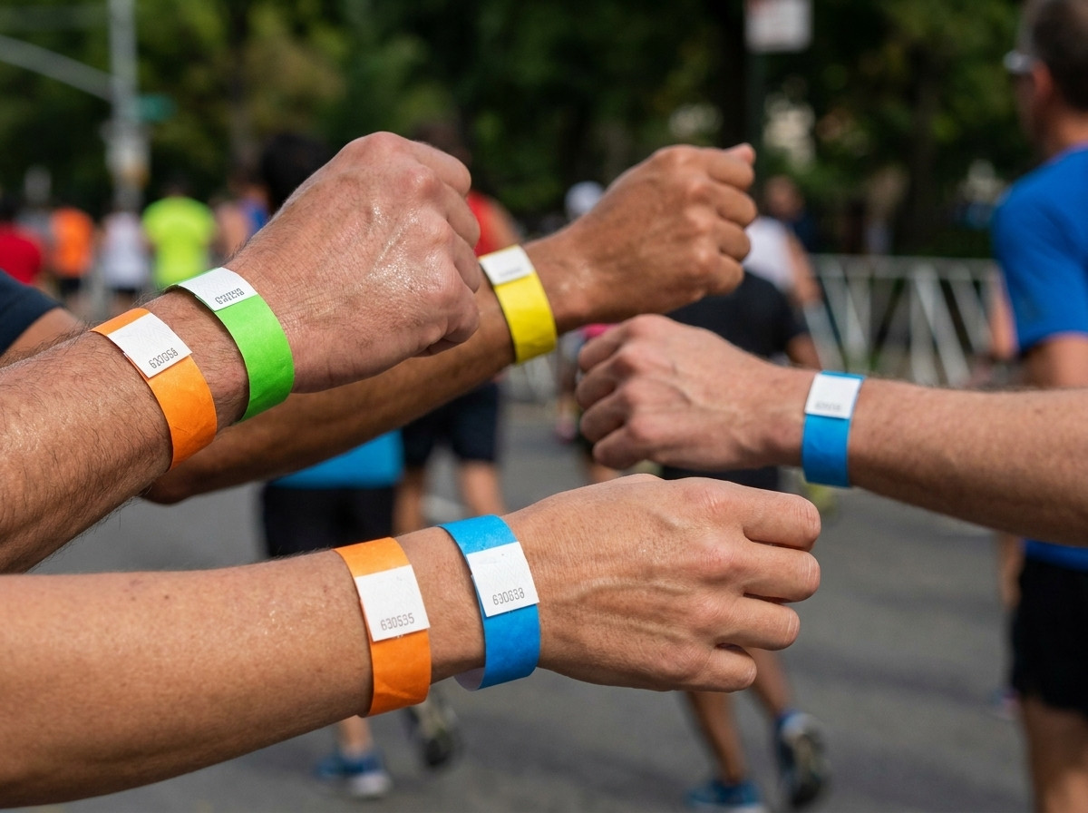 Tekači z barvnimi identifikacijskimi zapestnicami med mestnim maratonom