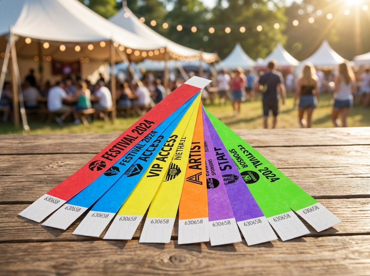 Barvne personalizirane zapestnice Tyvek z logotipom in besedilom za festival